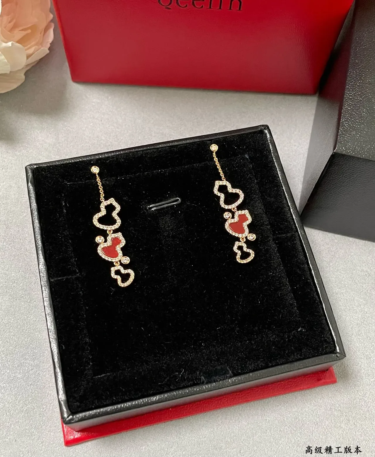 Gold-Tone Pavé and Enamel Heart Charm Drop Earrings 3