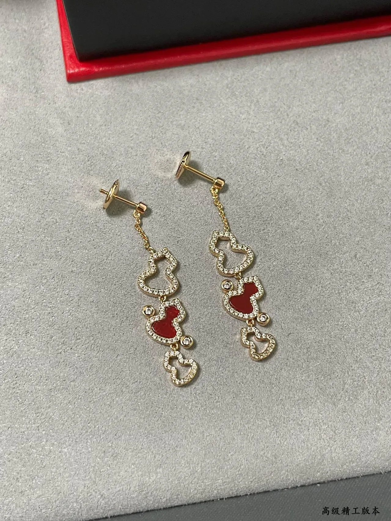 Gold-Tone Pavé and Enamel Heart Charm Drop Earrings 4