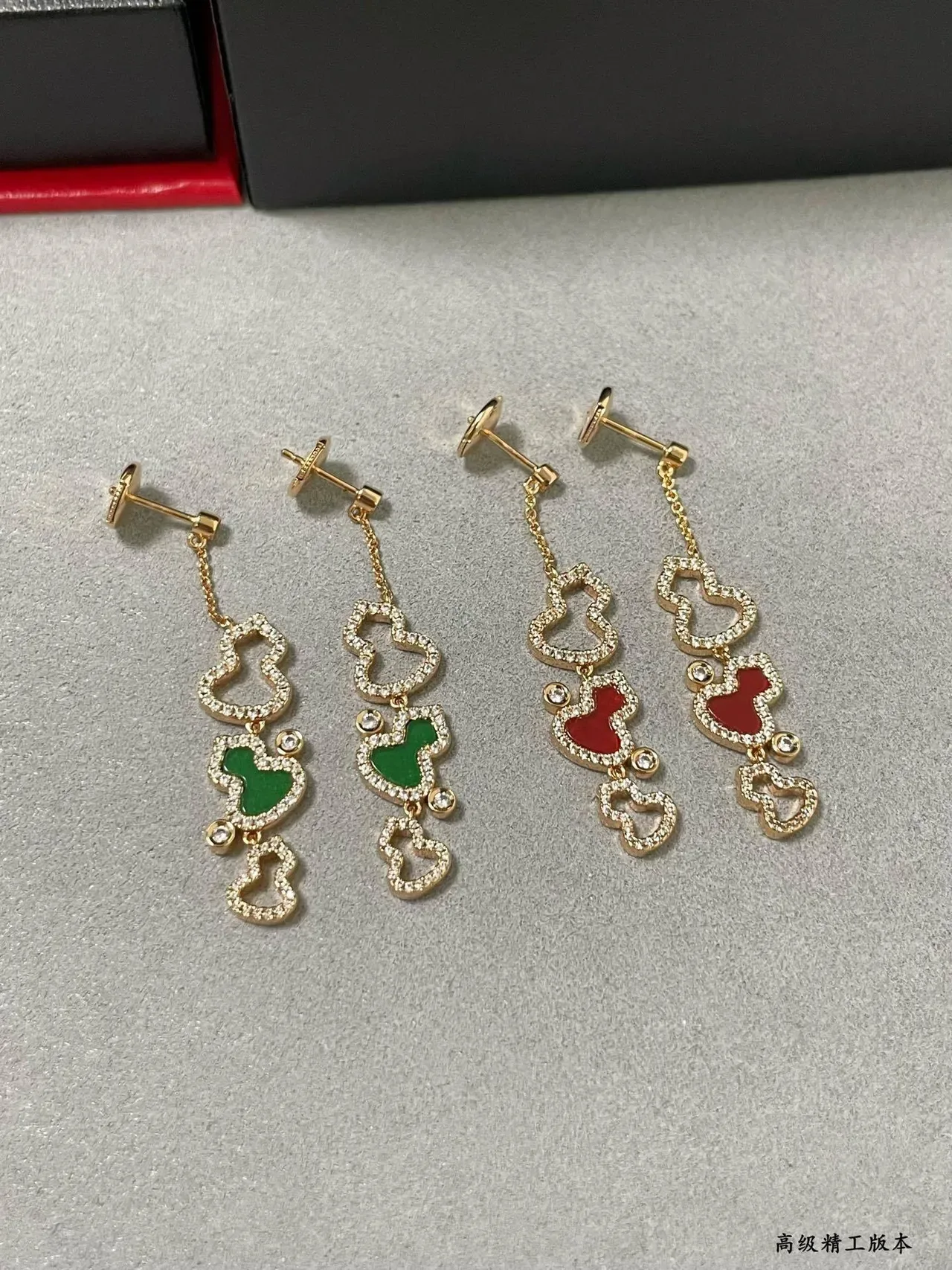Gold-Tone Pavé and Enamel Heart Charm Drop Earrings 5