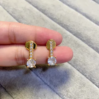 Gold-Tone Pave Bar and Round Solitaire Drop Earrings