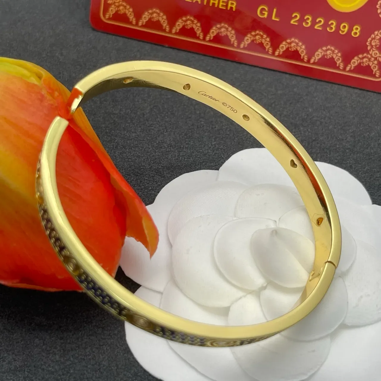 Gold-Tone Pavé Blue Stone Heart Accent Bangle Bracelet 3