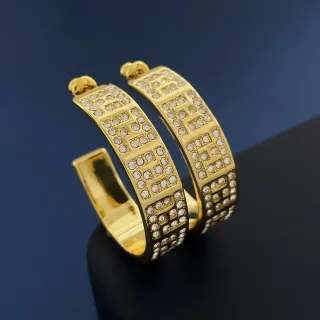 Gold-Tone Pavé Crystal Geometric Lattice Hoop Earrings