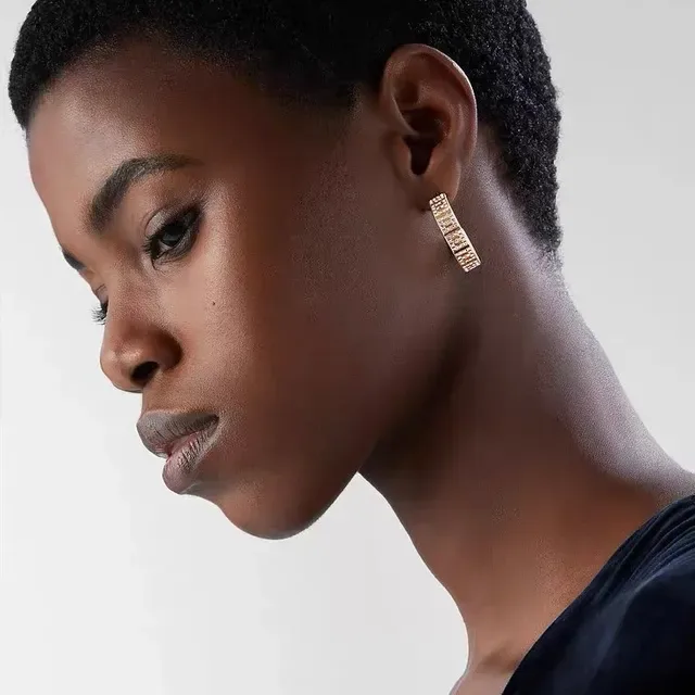 Gold-Tone Pavé Crystal Geometric Lattice Hoop Earrings 3