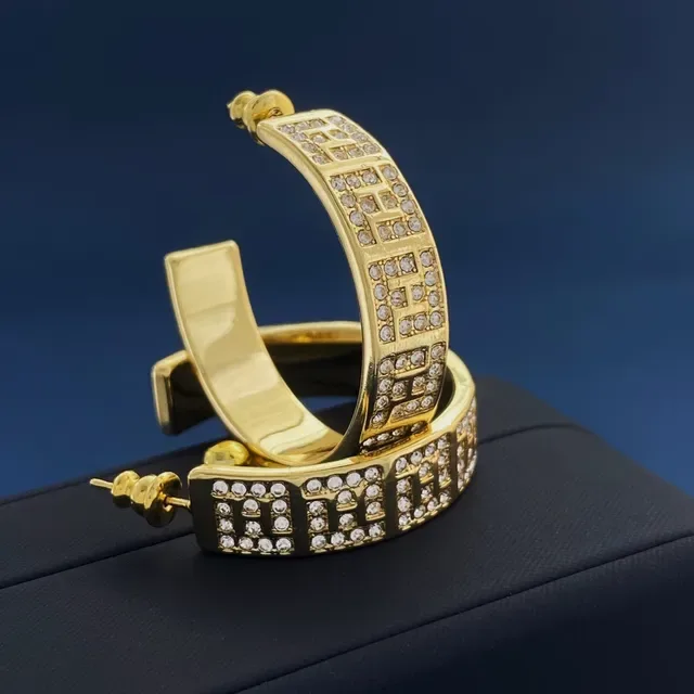 Gold-Tone Pavé Crystal Geometric Lattice Hoop Earrings 5