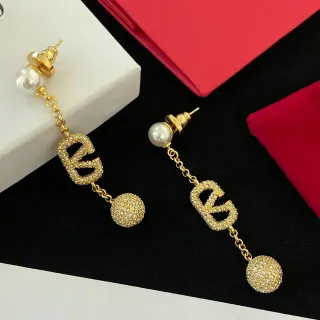 Gold-Tone Pavé Crystal Pearl Logo-Motif Dangle Earrings