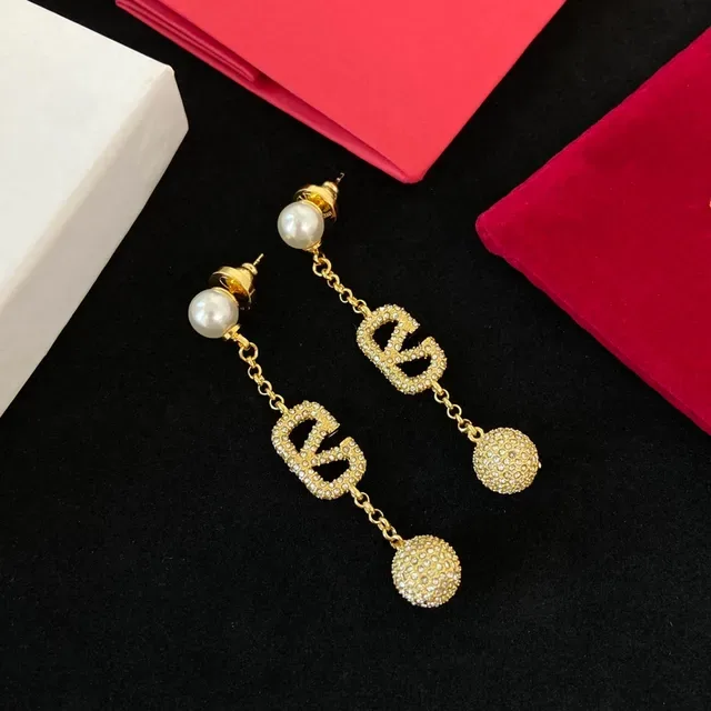 Gold-Tone Pavé Crystal Pearl Logo-Motif Dangle Earrings 3