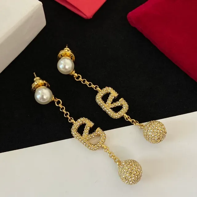 Gold-Tone Pavé Crystal Pearl Logo-Motif Dangle Earrings 4