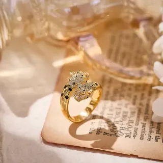 Gold-Tone Pavé Dual Leopard Head Open Band Ring