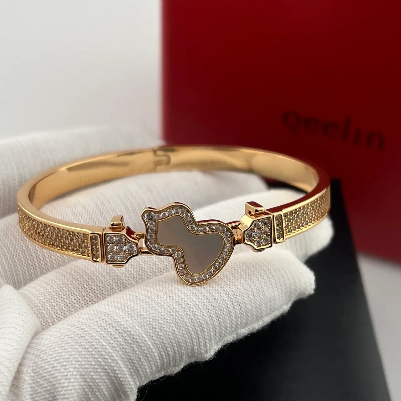 Gold-Tone Pavé Heart Inlay Bangle Bracelets 5