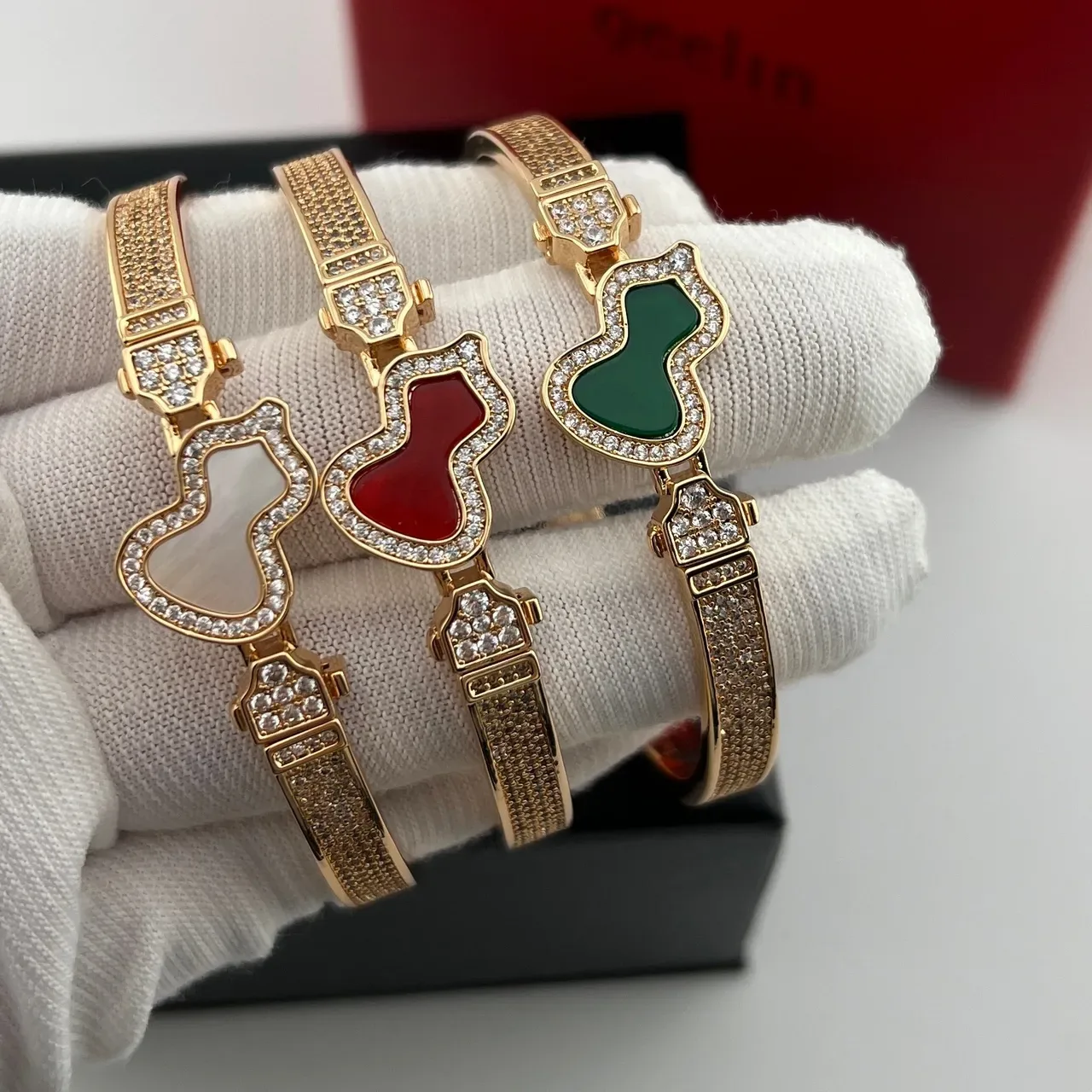 Gold-Tone Pavé Heart Inlay Bangle Bracelets 7