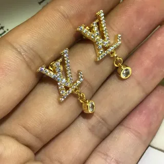 Gold-Tone Pavé Monogram Drop Earrings