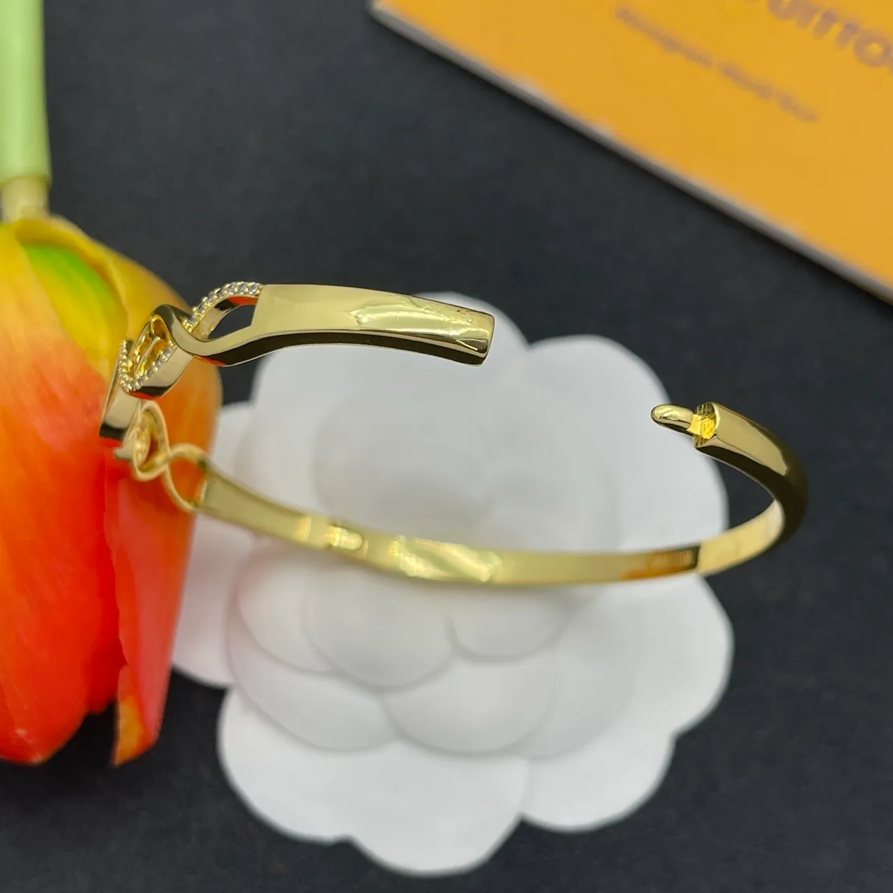 Gold-Tone Pavé Monogram Openwork Bangle Bracelet 4