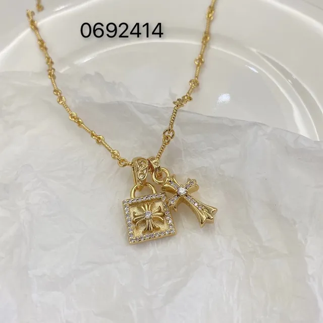 Gold-Tone Pavé Square Lock and Cross Charm Necklace 4