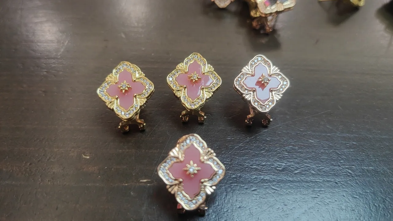 Gold-Tone Quatrefoil Enamel and Pavé Stone Earrings 5