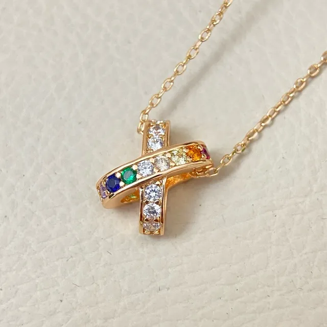 Gold-Tone Rainbow X-Shaped Pendant Necklace 2