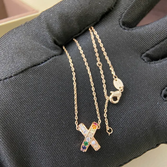 Gold-Tone Rainbow X-Shaped Pendant Necklace 3