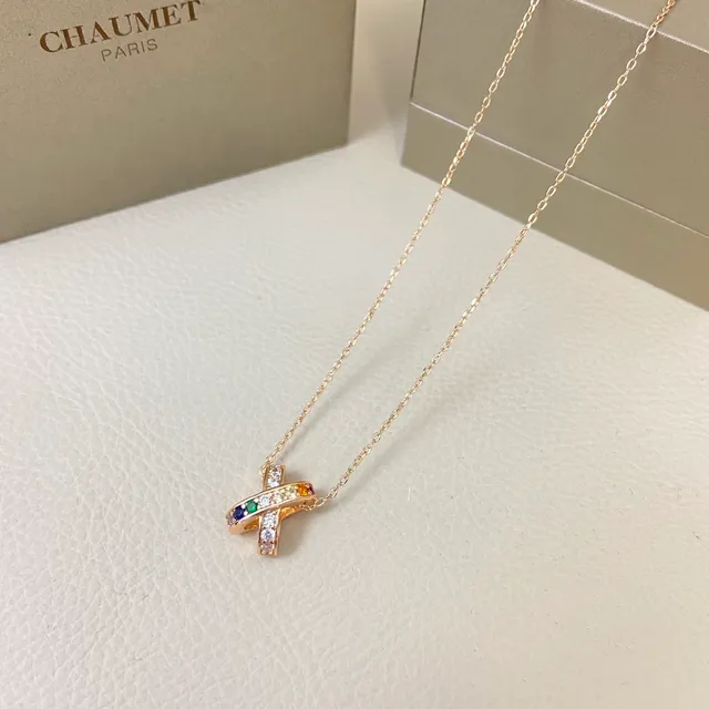 Gold-Tone Rainbow X-Shaped Pendant Necklace 4