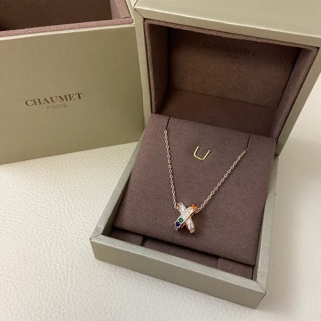 Gold-Tone Rainbow X-Shaped Pendant Necklace 5