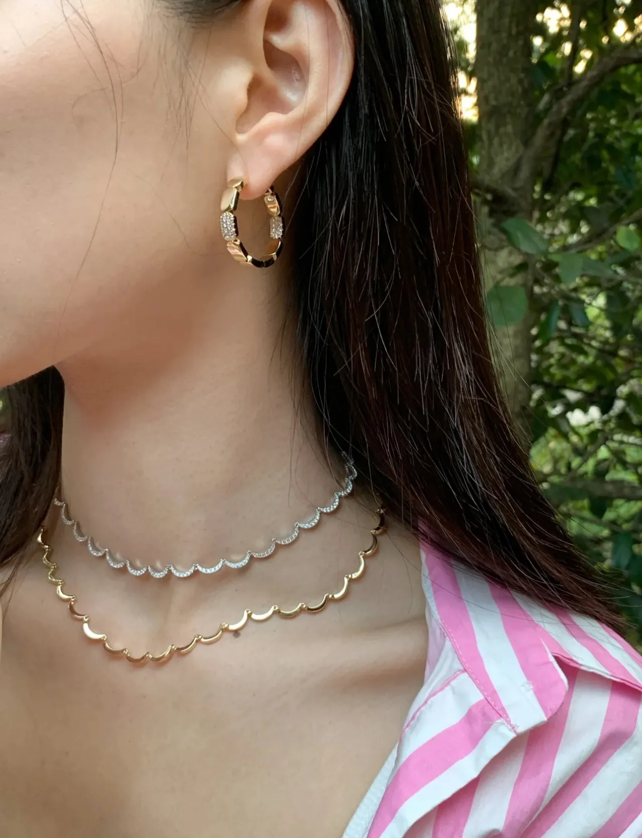 Gold-Tone Segmented Pavé Hoop Earrings 2