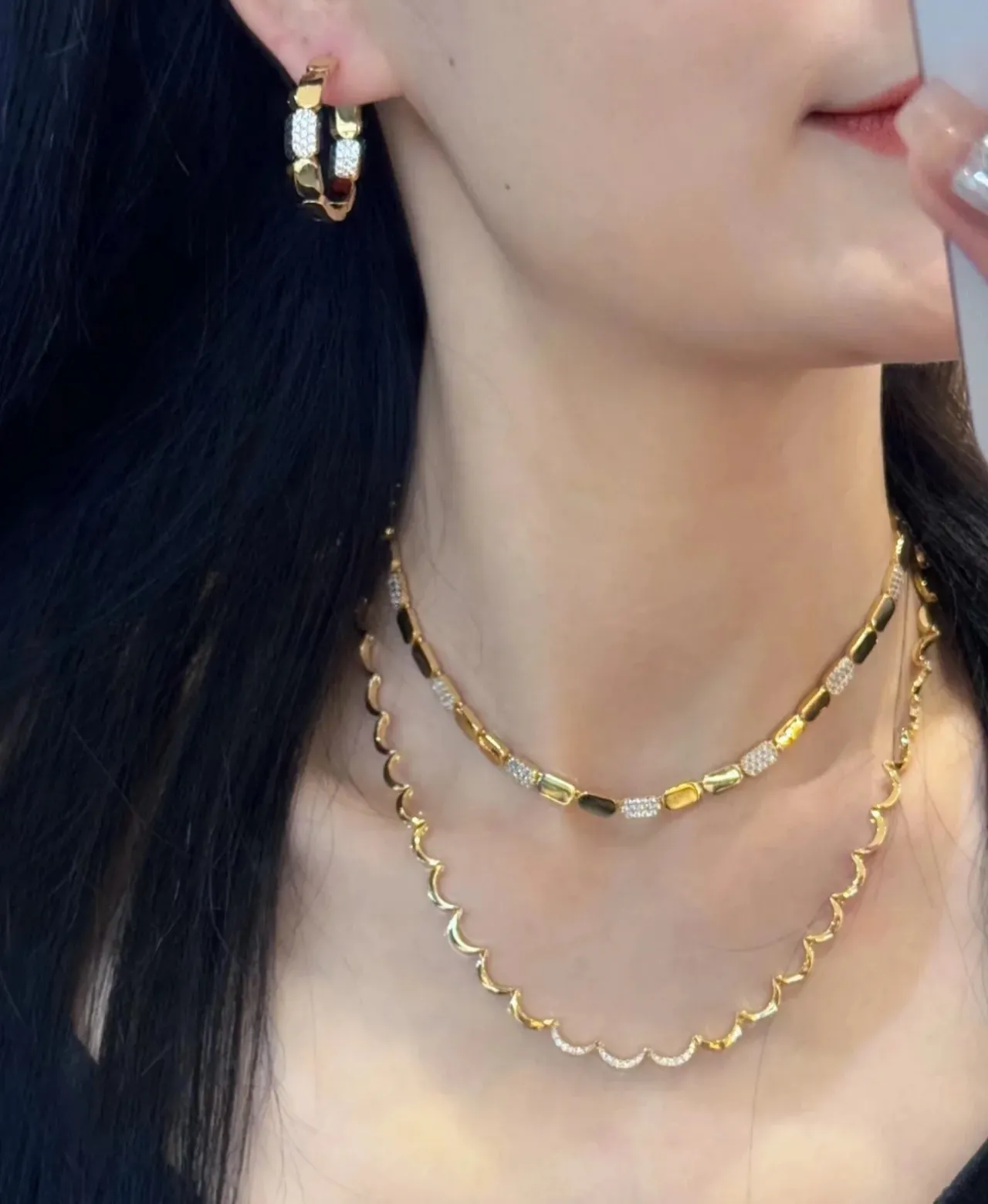 Gold-Tone Segmented Pavé Hoop Earrings 3