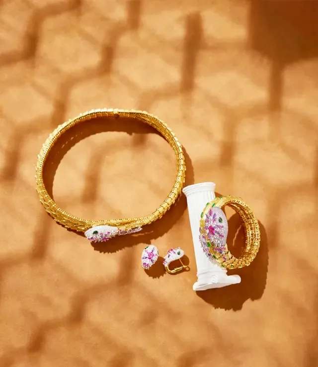 Gold-Tone Serpent Coil Gem-Encrusted Bracelet 2