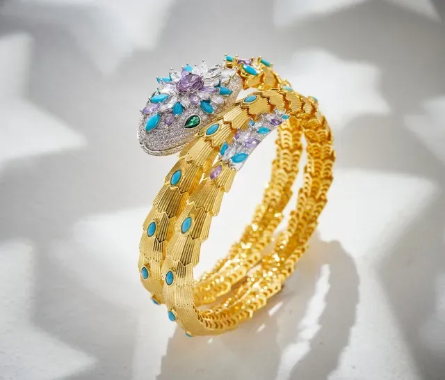 Gold-Tone Serpent Coil Gem-Encrusted Bracelet 3