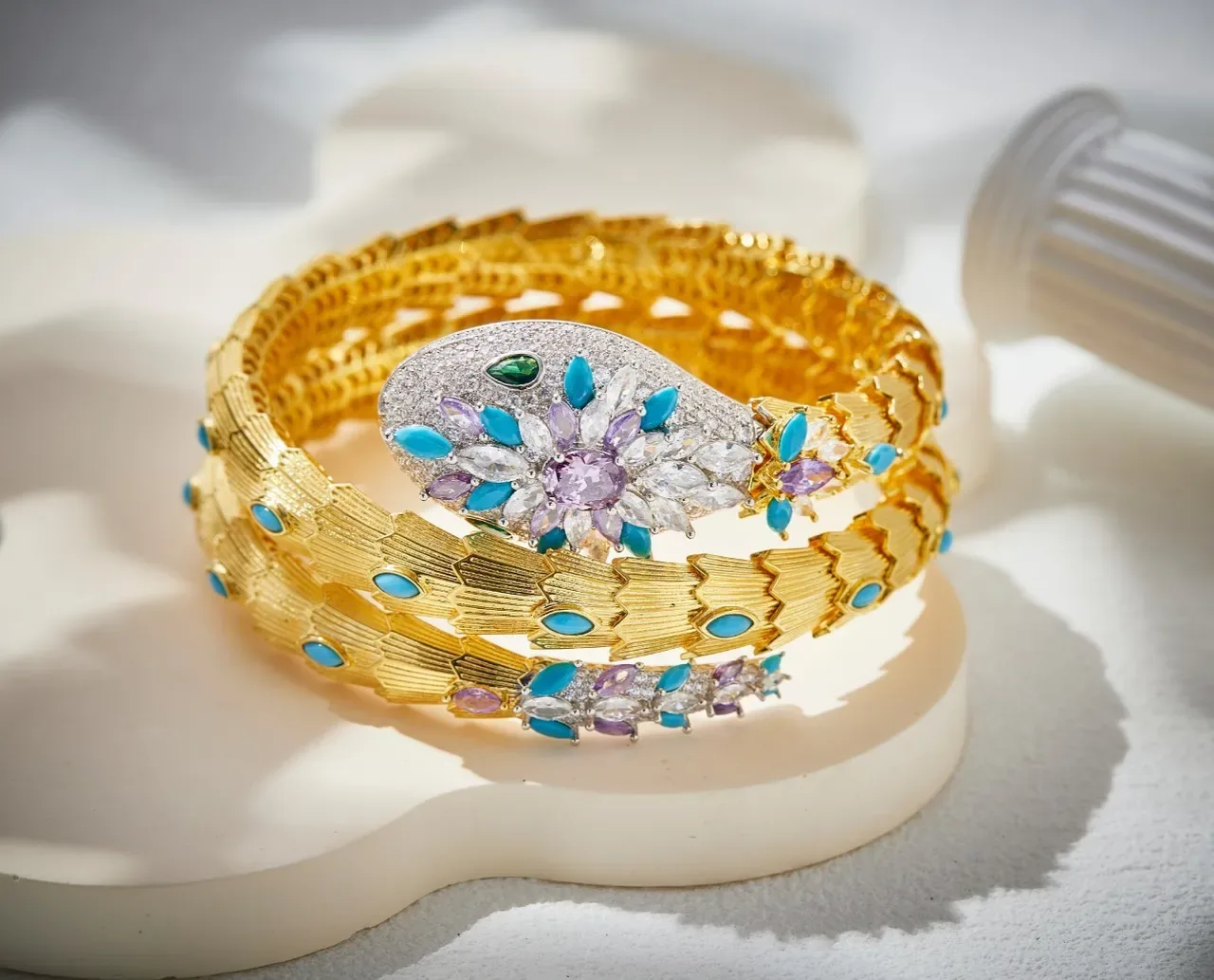 Gold-Tone Serpent Coil Gem-Encrusted Bracelet 6
