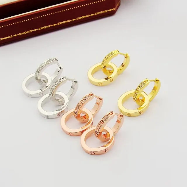 Gold Tone Silver Tone Rose Gold Tone Double-Ring Screw-Back Hoop Earrings 6