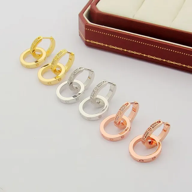 Gold Tone Silver Tone Rose Gold Tone Double-Ring Screw-Back Hoop Earrings 7