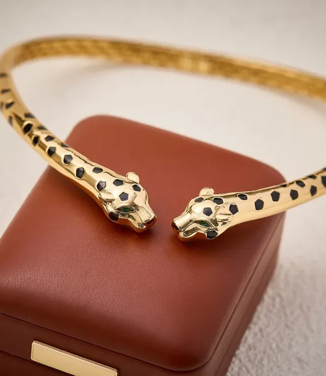 Gold-Tone Spotted Animal-Head Hinged Bangle Bracelet 3