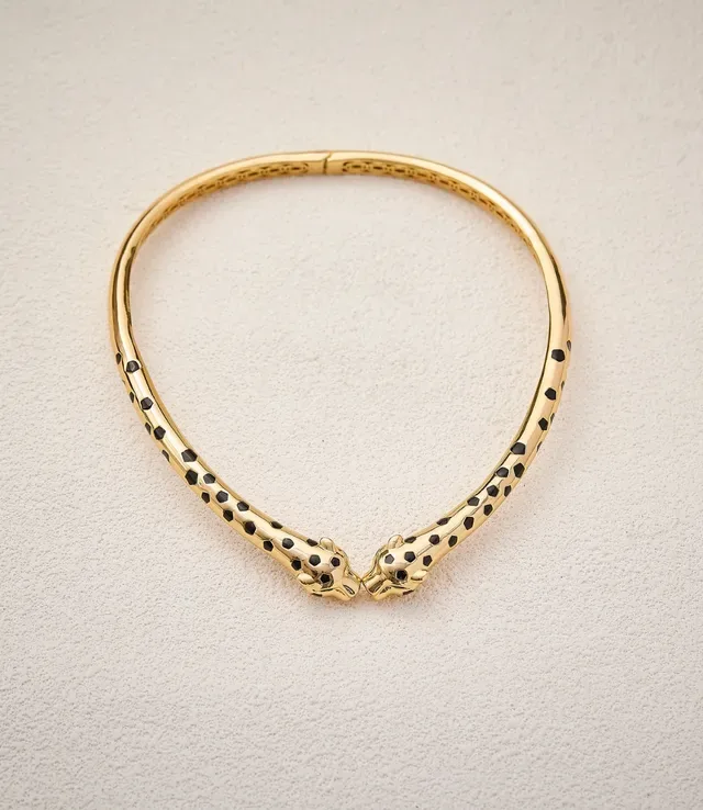 Gold-Tone Spotted Animal-Head Hinged Bangle Bracelet 4