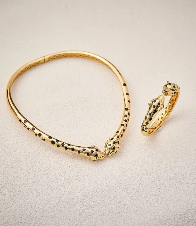 Gold-Tone Spotted Animal-Head Hinged Bangle Bracelet 6