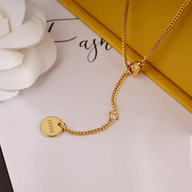 Gold-Tone Square Logo Pendant Chain Necklaces 3