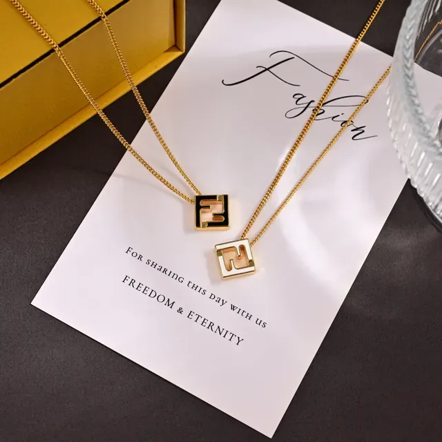Gold-Tone Square Logo Pendant Chain Necklaces 4