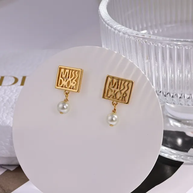 Gold-Tone Square Openwork Pearl Drop Earrings 4