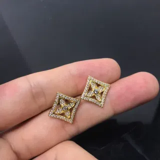Gold-Tone Square Pavé Crystal Quatrefoil Stud Earrings