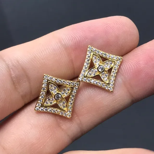 Gold-Tone Square Pavé Crystal Quatrefoil Stud Earrings 2