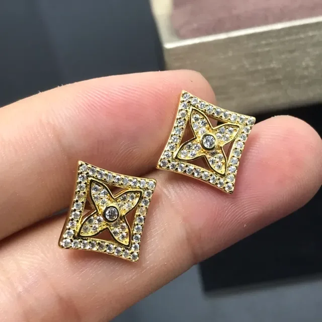 Gold-Tone Square Pavé Crystal Quatrefoil Stud Earrings 3