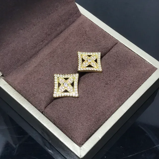 Gold-Tone Square Pavé Crystal Quatrefoil Stud Earrings 4