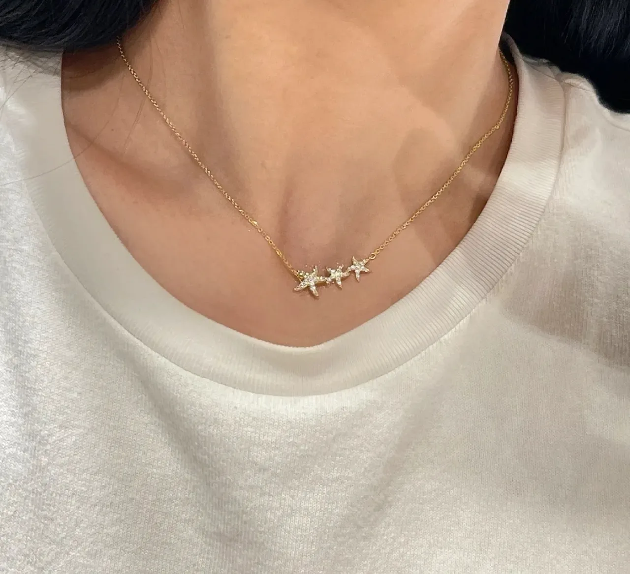 Gold-Tone Starfish Pavé Pendant Necklace 4