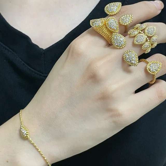 Gold-Tone Teardrop Pavé Stone Bezel Rings 9