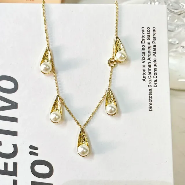 Gold-Tone Teardrop Pearl Drop Necklace 2