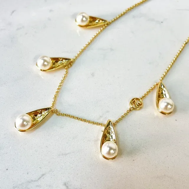 Gold-Tone Teardrop Pearl Drop Necklace 3