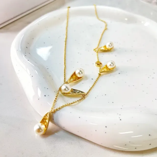 Gold-Tone Teardrop Pearl Drop Necklace 4