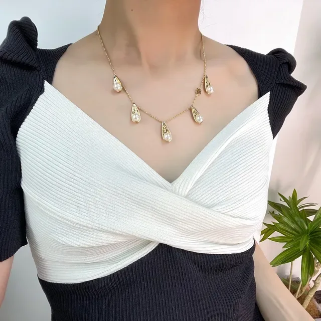 Gold-Tone Teardrop Pearl Drop Necklace 6
