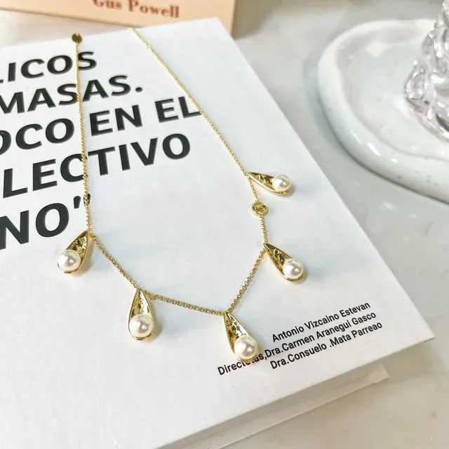 Gold-Tone Teardrop Pearl Drop Necklace 7