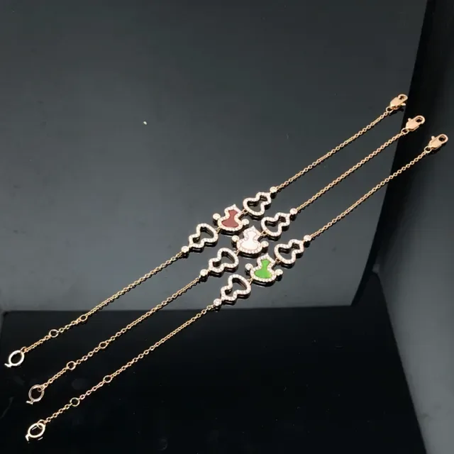 Gold-Tone Triple Gourd Motif Pavé Stone Necklace 3