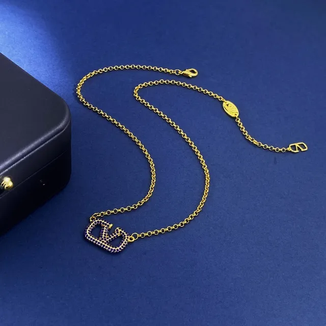 Gold-Tone V Monogram Pavé Blue Stone Necklace 4