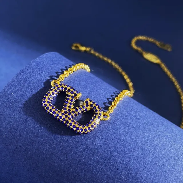 Gold-Tone V Monogram Pavé Blue Stone Necklace 5
