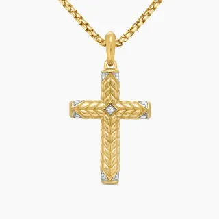 Gold White Textured Wheat-Leaf Motif Pavé-Set Diamonds Necklace
